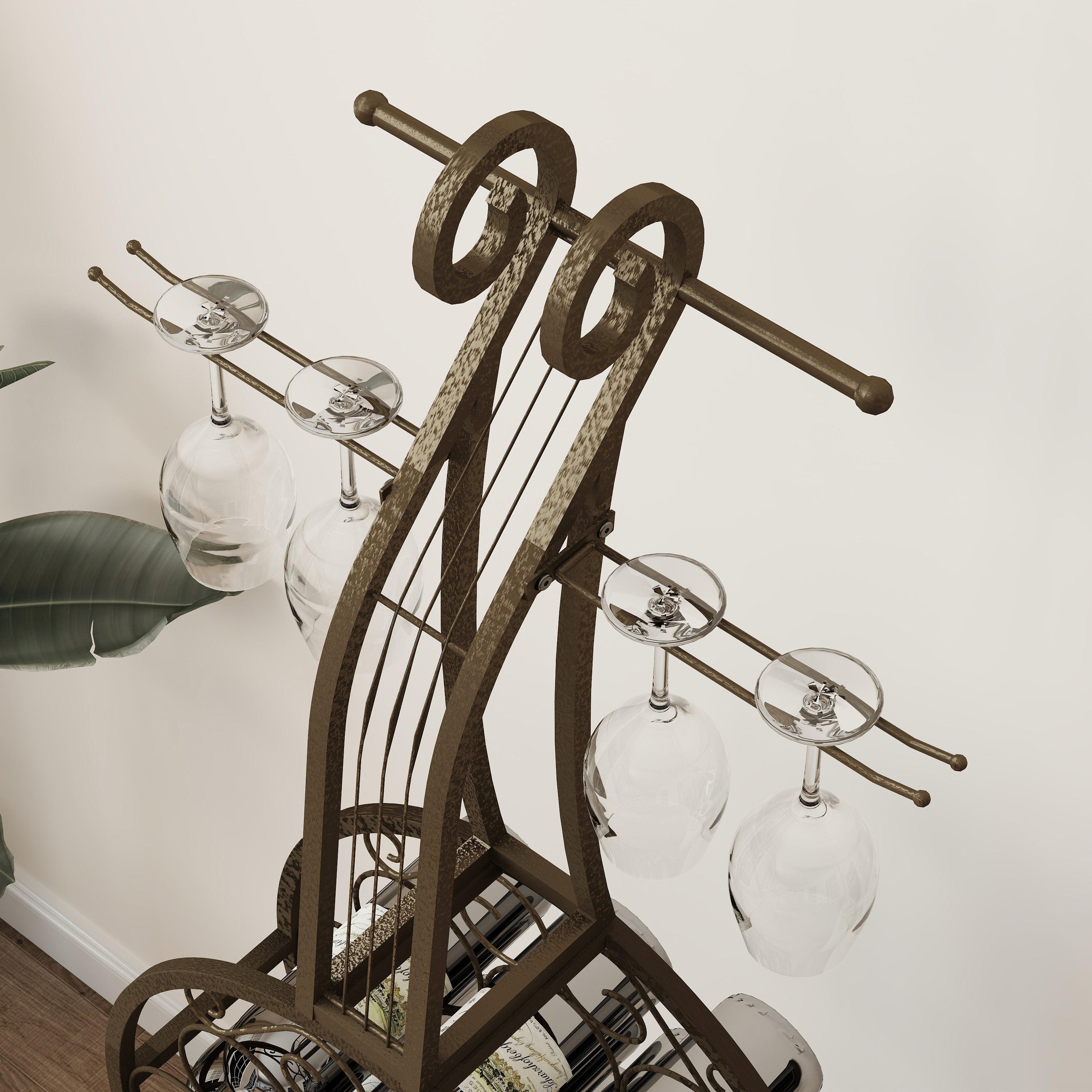 Cello Shape Wine Bakers Rack, Freestanding Wine Rack with Storage Bottle, Wine Storage Home Bar for Liquor and Wine, Organizer for Kitchen, Dining Room