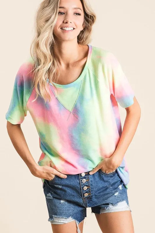 BiBi Tie Dye French Terry Print Top