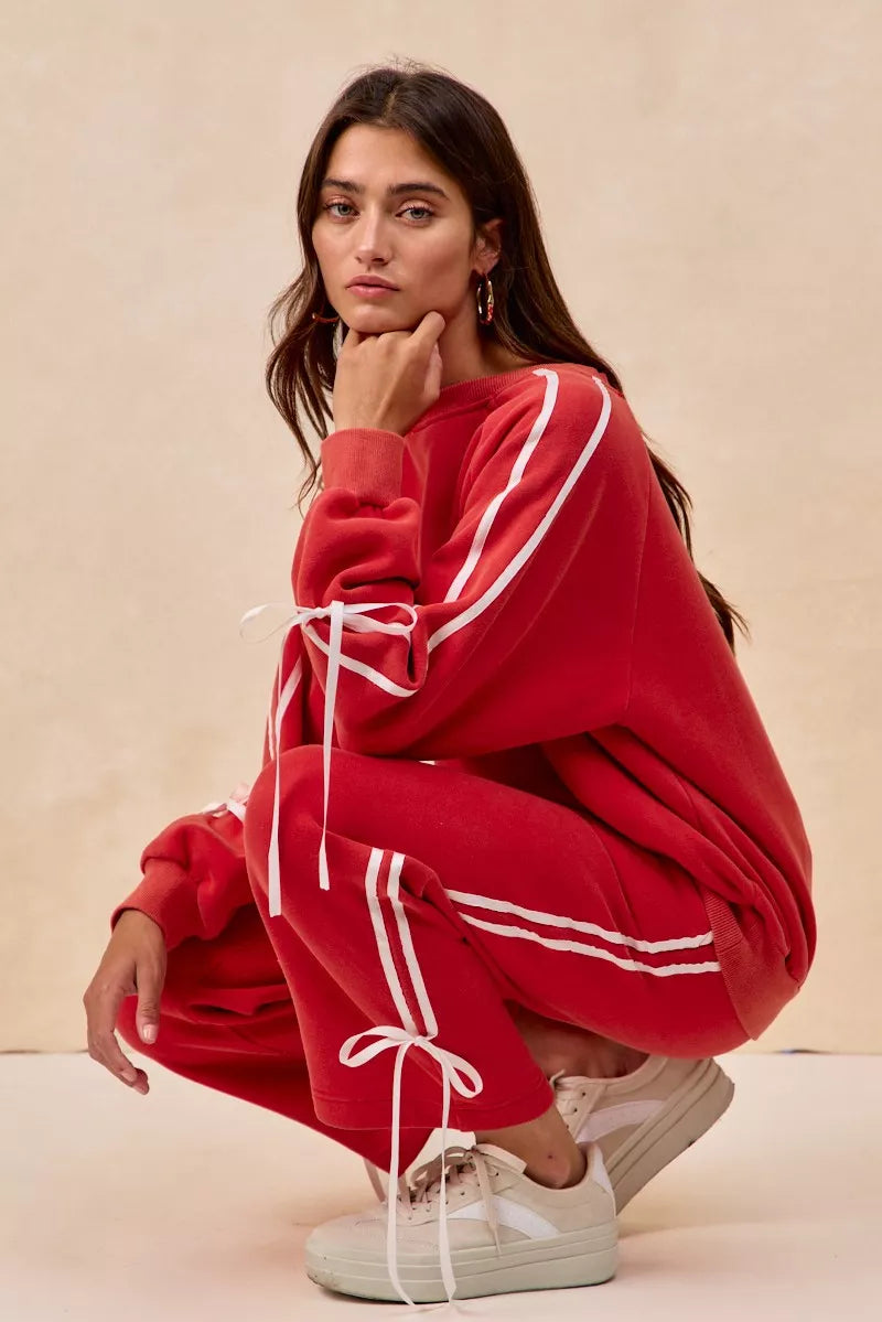 BiBi Side Lined Bow Details Fleece Sweatpants
