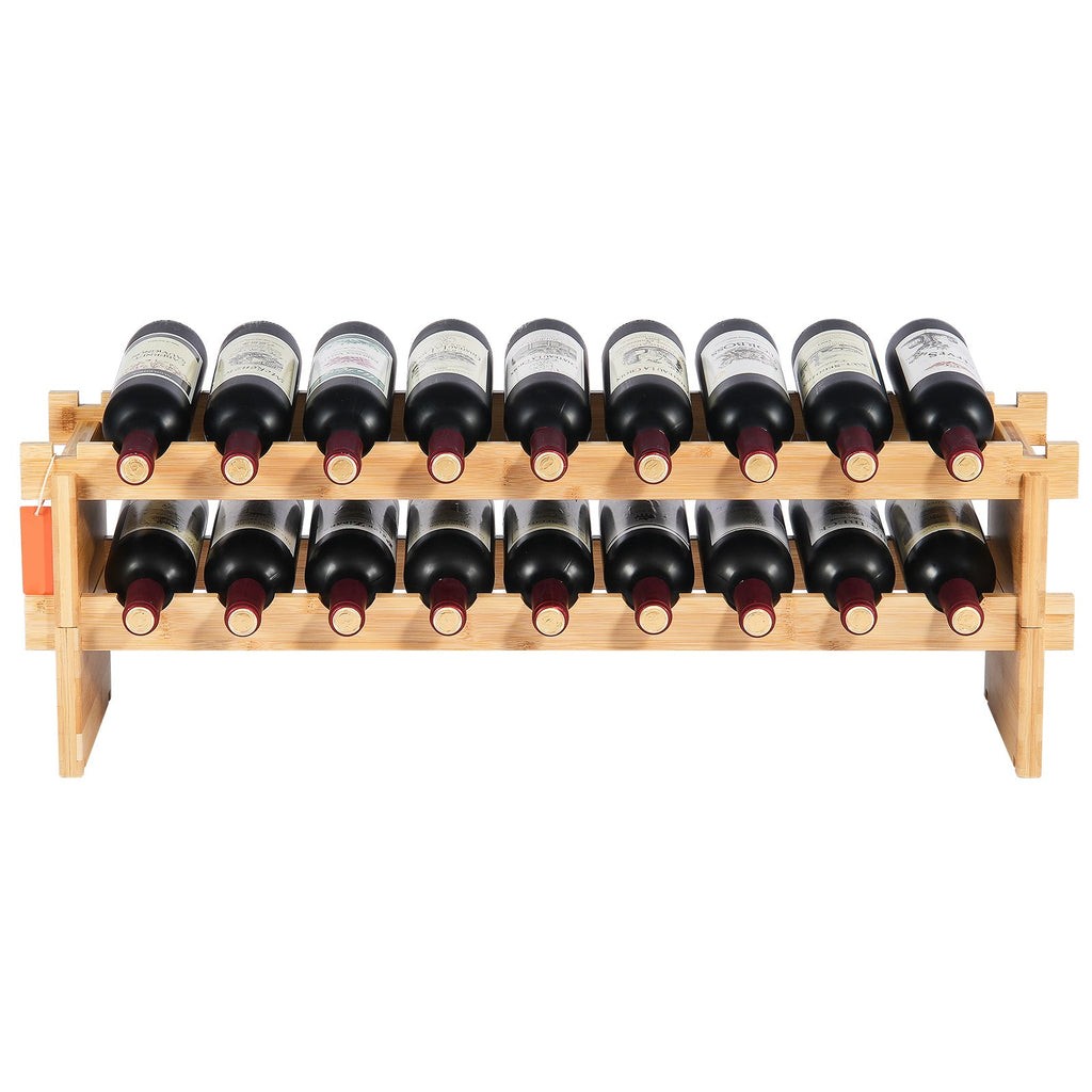18 Bottle Stackable Modular Wine Rack Bamboo Wood Display Shelf 2-Tier