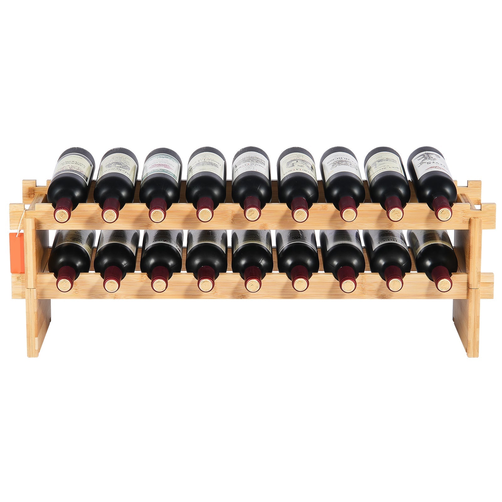 18 Bottle Stackable Modular Wine Rack Bamboo Wood Display Shelf 2-Tier