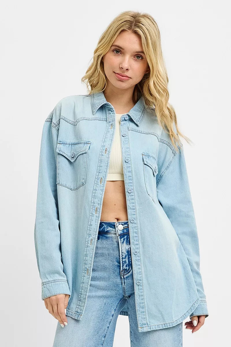 RISEN Western Yoke Style Relaxed Fit Denim Shirts