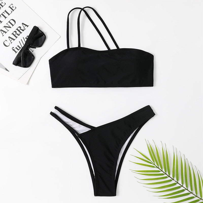 Summer New Women's Solid Color Triangle Bikini Set