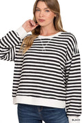 Zenana Striped Round Neck Sweatshirt
