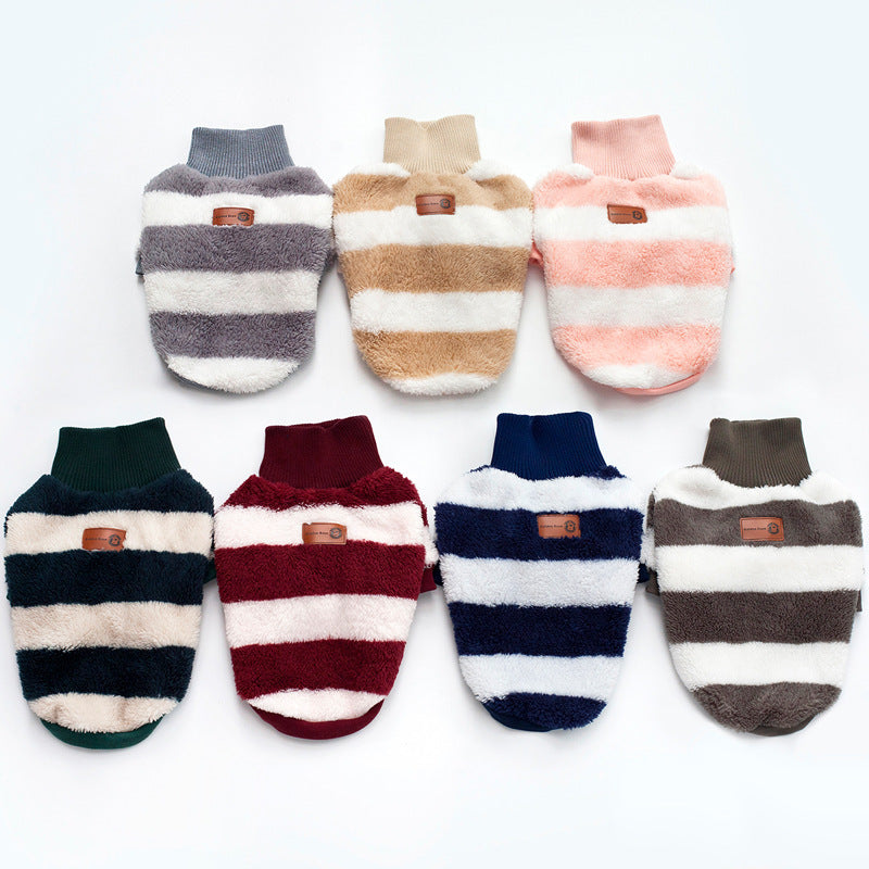 New Pet Clothing Coral Fleece Striped Outfit for Dogs
