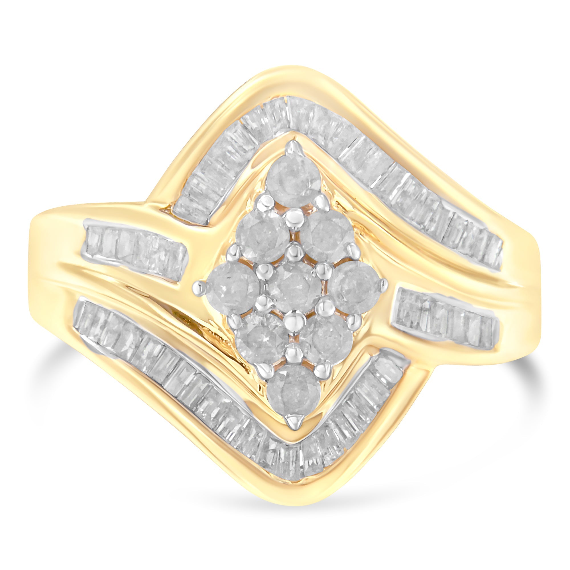 10K Yellow Gold Diamond Bypass Cluster Ring (1 Cttw, I-J Color, I2-I3 Clarity) - Size 7