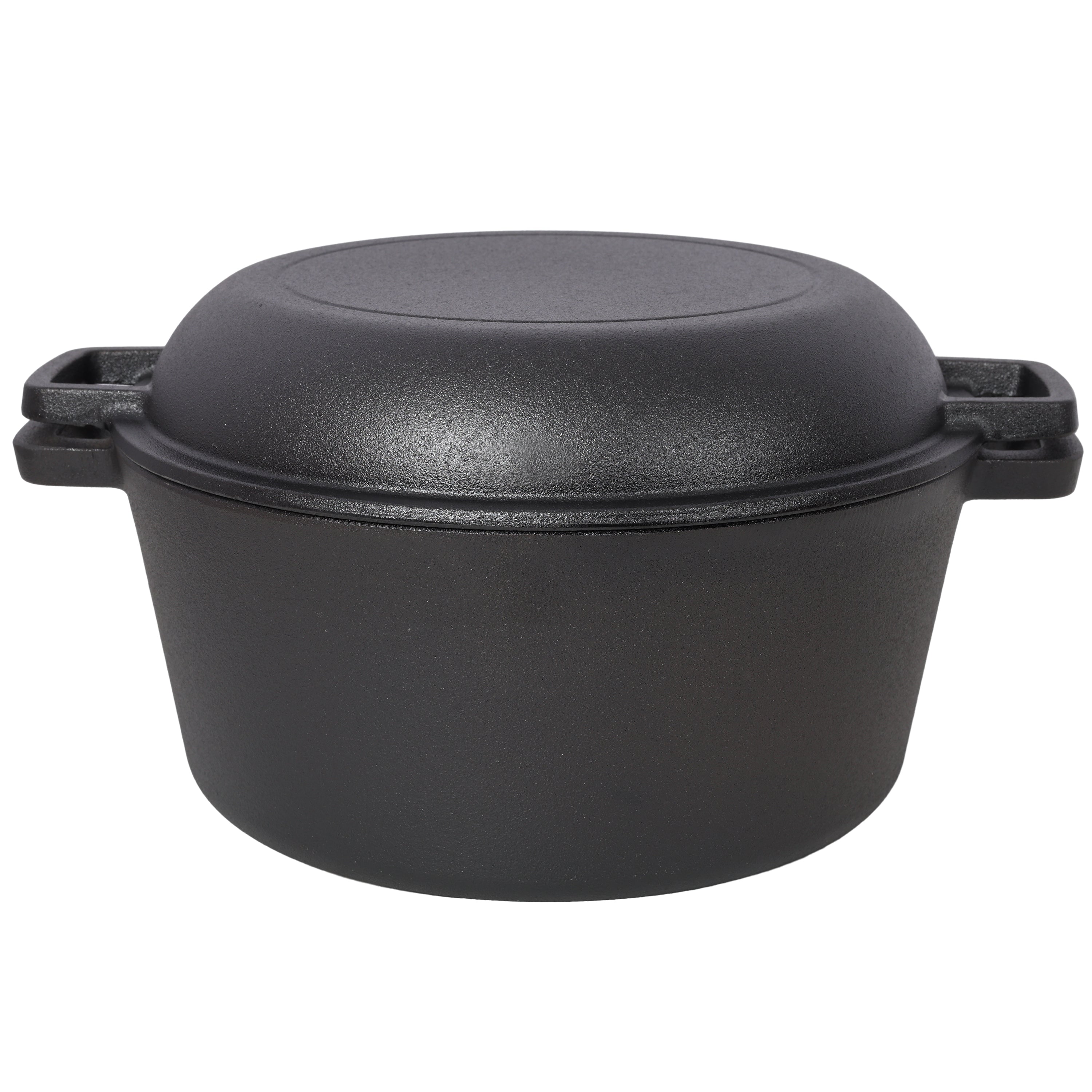 2 in 1 Pre-Seasoned Cast Iron Dutch Oven With Dual Handles, Outdoor Camping Deep Pot for Camping Fireplace Cooking BBQ Baking Campfire, 5 Quart.With 1pc Iron Pot Rack.
