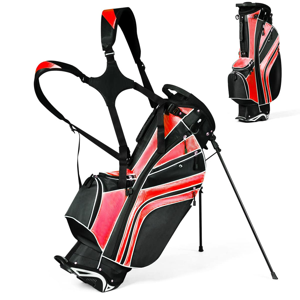Renatone Golf Stand Bag Lightweight Organized Golf Bag w/ 6 Way Dividers 7 Pockets & Padded Dual Straps Easy to Carry Golf Club Bag for Men & Woman (Red)