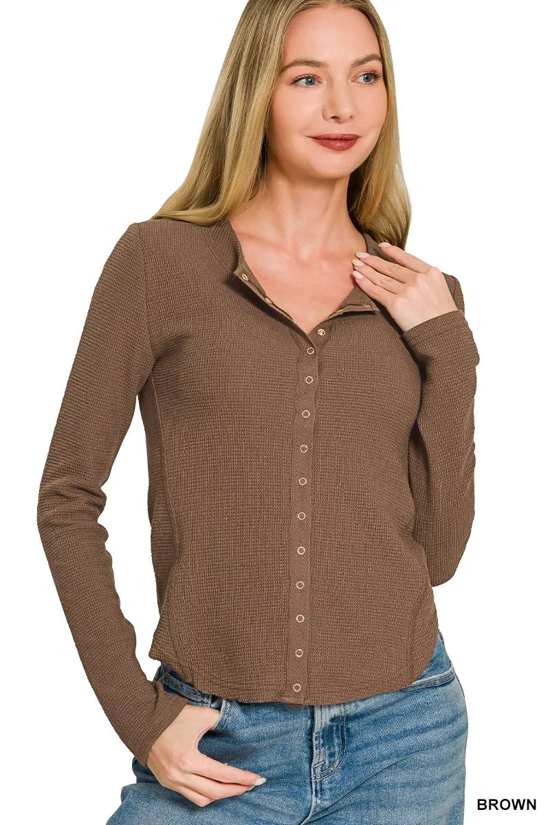 Zenana Double Knit Snap Button Shirts