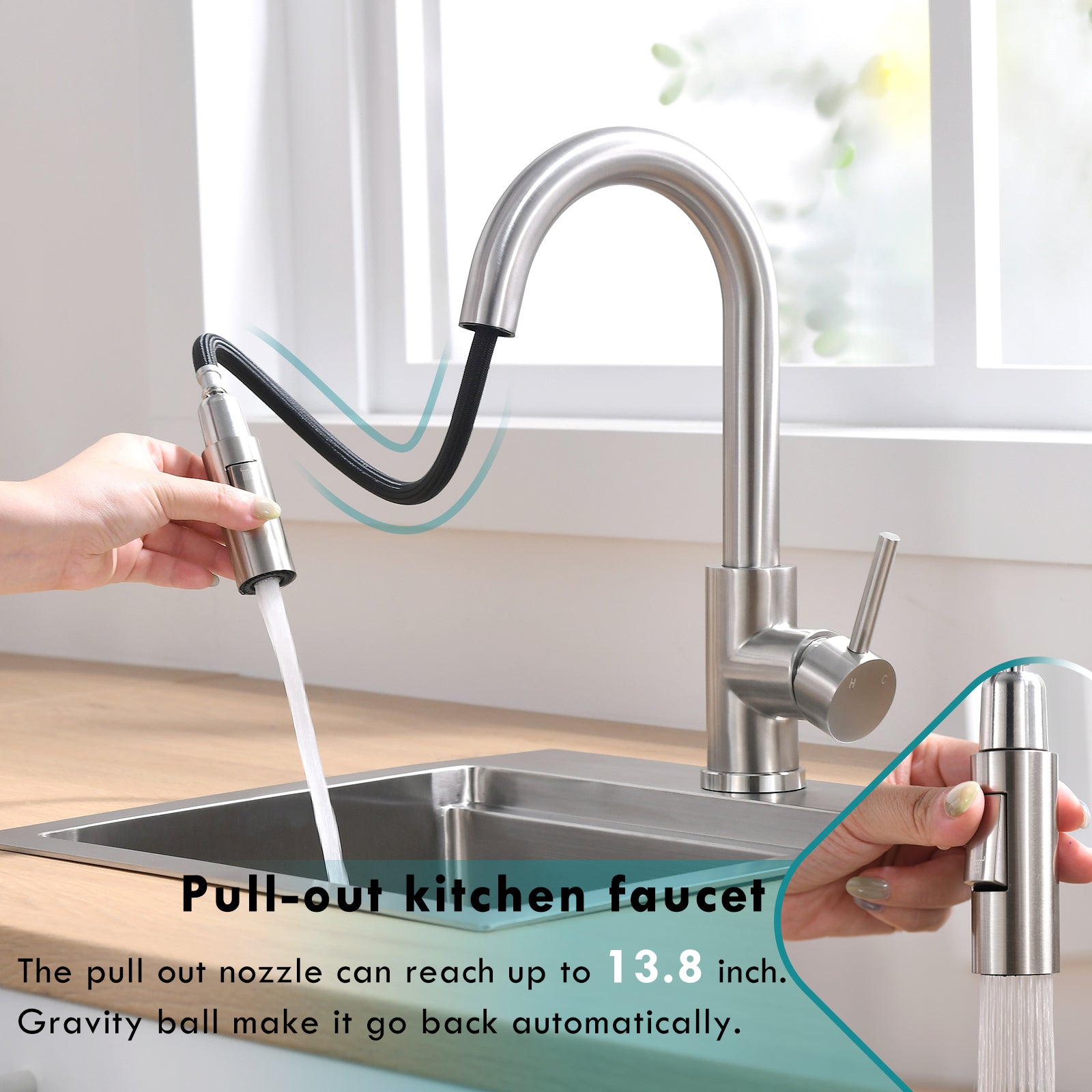 Sink Faucet, Brushed Nickel Kitchen Faucets with Pull Down Sprayer, Bathroom Sink Faucets Mini Bar Prep Faucet