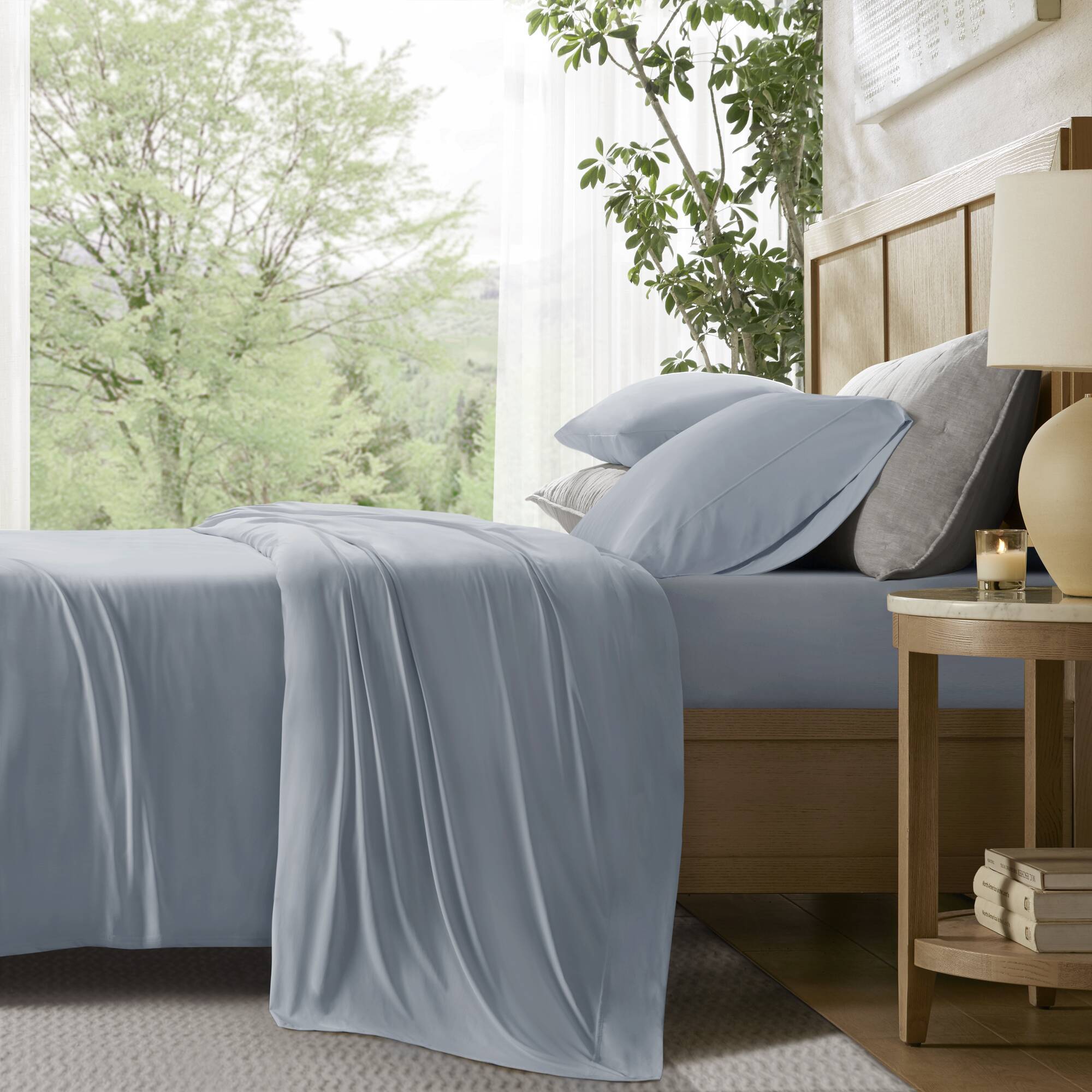 4-Piece Queen Stretch Jersey Sheet Set,Blue