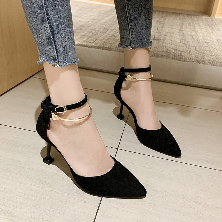 Spring 2020 New Lace Metal High Heel Fashion Shoes