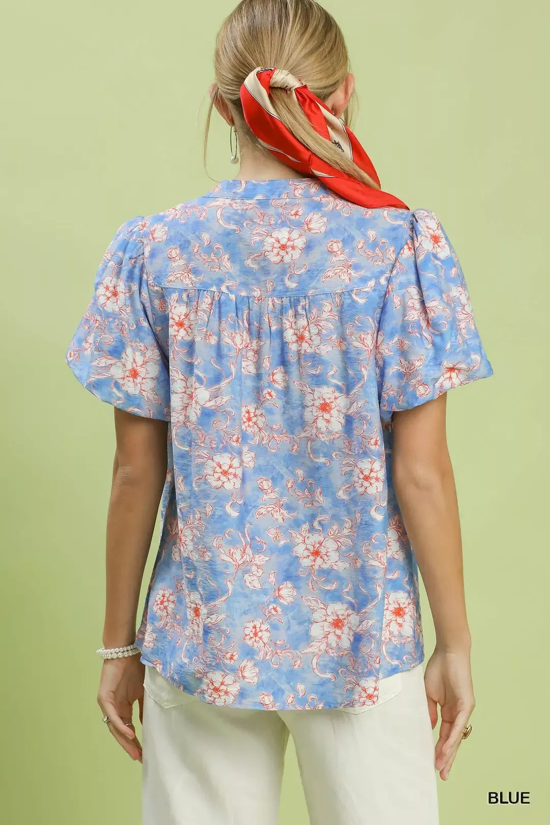 Umgee Floral Button-Front Short Sleeve Shirt