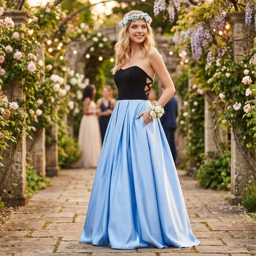 Blondie Nites Juniors Strapless Crisscross Gown Blue/Black, Size 3