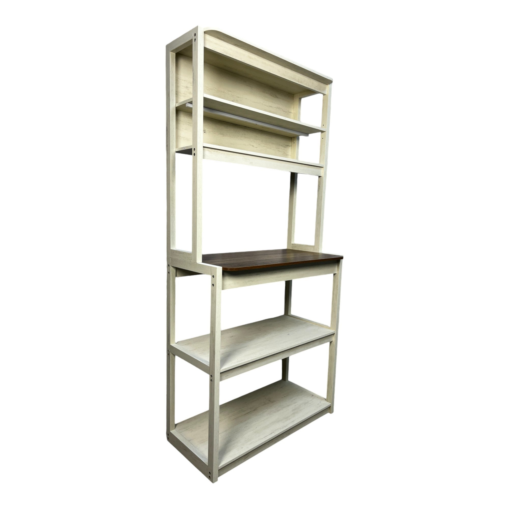 31.50' White and Rustic Brown color 5-Tier Bakers Rack for Kitchen with Storage, Coffee Bar, Kitchen Shelves,  Microwave Stand
