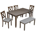 6PCs Kitchen Dining Set, Rectangular Wooden Dining Table with 4 Upholstered Chairs and a Bench, Dining Table Set for 6 People, Living Room, Home Bar and Kitchen, Walnut