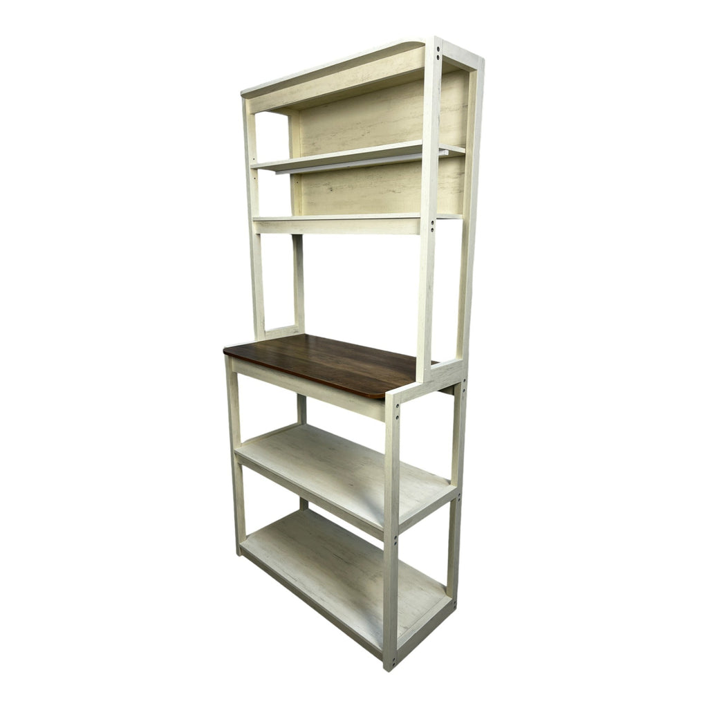 31.50' White and Rustic Brown color 5-Tier Bakers Rack for Kitchen with Storage, Coffee Bar, Kitchen Shelves,  Microwave Stand