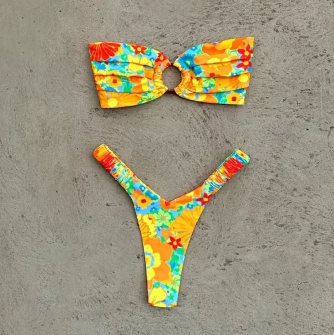 Women's Printed Pleated Bikini