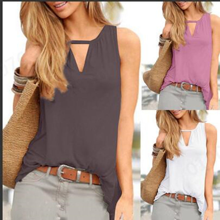Women's Solid Color V-Neck Sleeveless Top