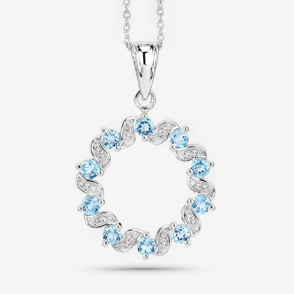 1.30 Carat Genuine Swiss Blue Topaz and White Topaz .925 Sterling Silver Pendant