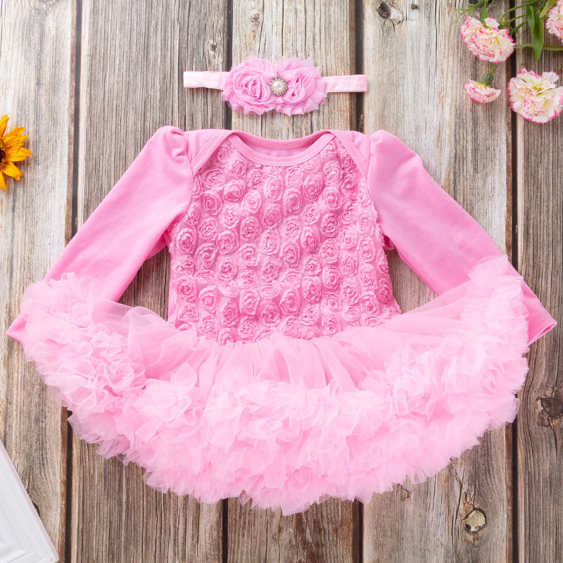 New Autumn Fashion Solid Color Baby Romper Dress Set