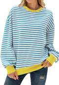 Pmgarmi Oversized Sweatshirt for Women Crewneck Long Sleeve Striped Sweater Womens Fall Fashion 2024 Pullover Sweater Trendy Clothes Hoodies Preppy Top Y2K Clothes Blue White