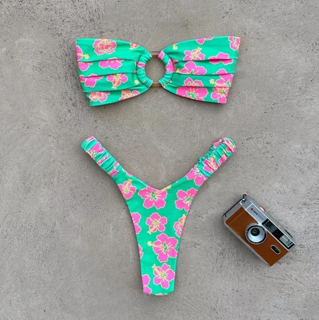 Women's Printed Pleated Bikini