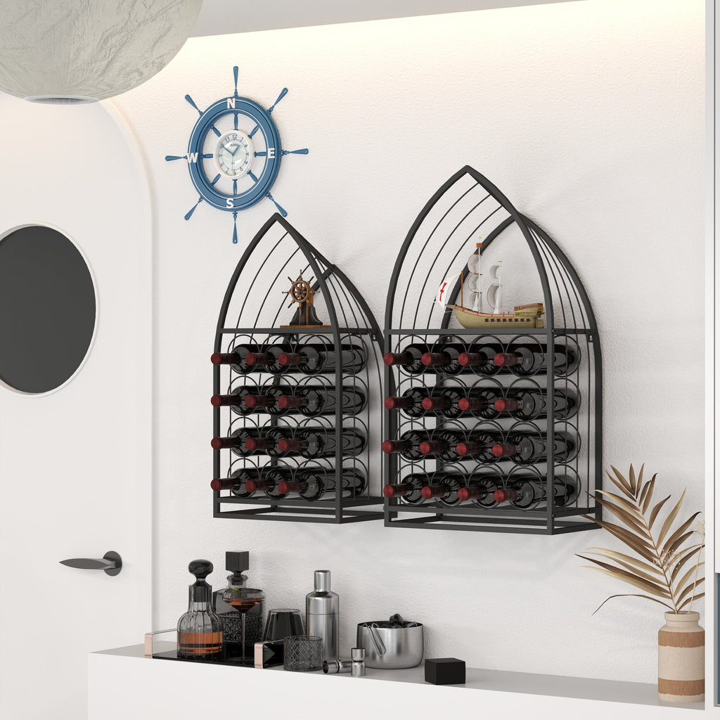 Sailboat Shaped Wine Cabinet Rack, 2 Piece Display Rack, Freestanding Wine Cabinet with Bottle Storage, Spirits and Wine Home Bar, Kitchen, Dining Room Storage Rack