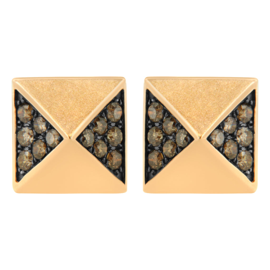 14K Rose Gold 1/4 Cttw Brown Diamond Pyramid Stud Earring (Brown Color, SI1-SI2 Clarity)