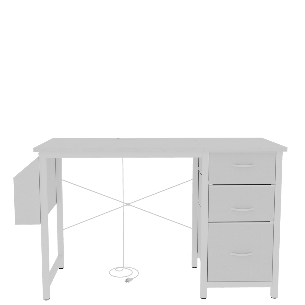 47.3'office desk with power outlet,3 drawers,Side Pocket, Study Desk Easy to Assemble,Frame stability Reversible for home desk, company computer desk, game table,Vanity table, white