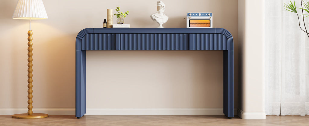 TREXM Modern Console Table with 2 Storage Drawers, Fluted Entryway Table with Rounded Silhouette for Hallway Living Room and Entryway (Navy Blue)