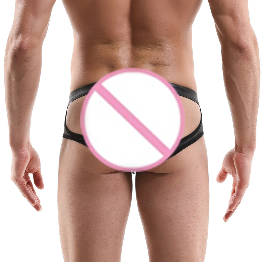Men's Leather Briefs with Chain Detail - Sexy Underwear