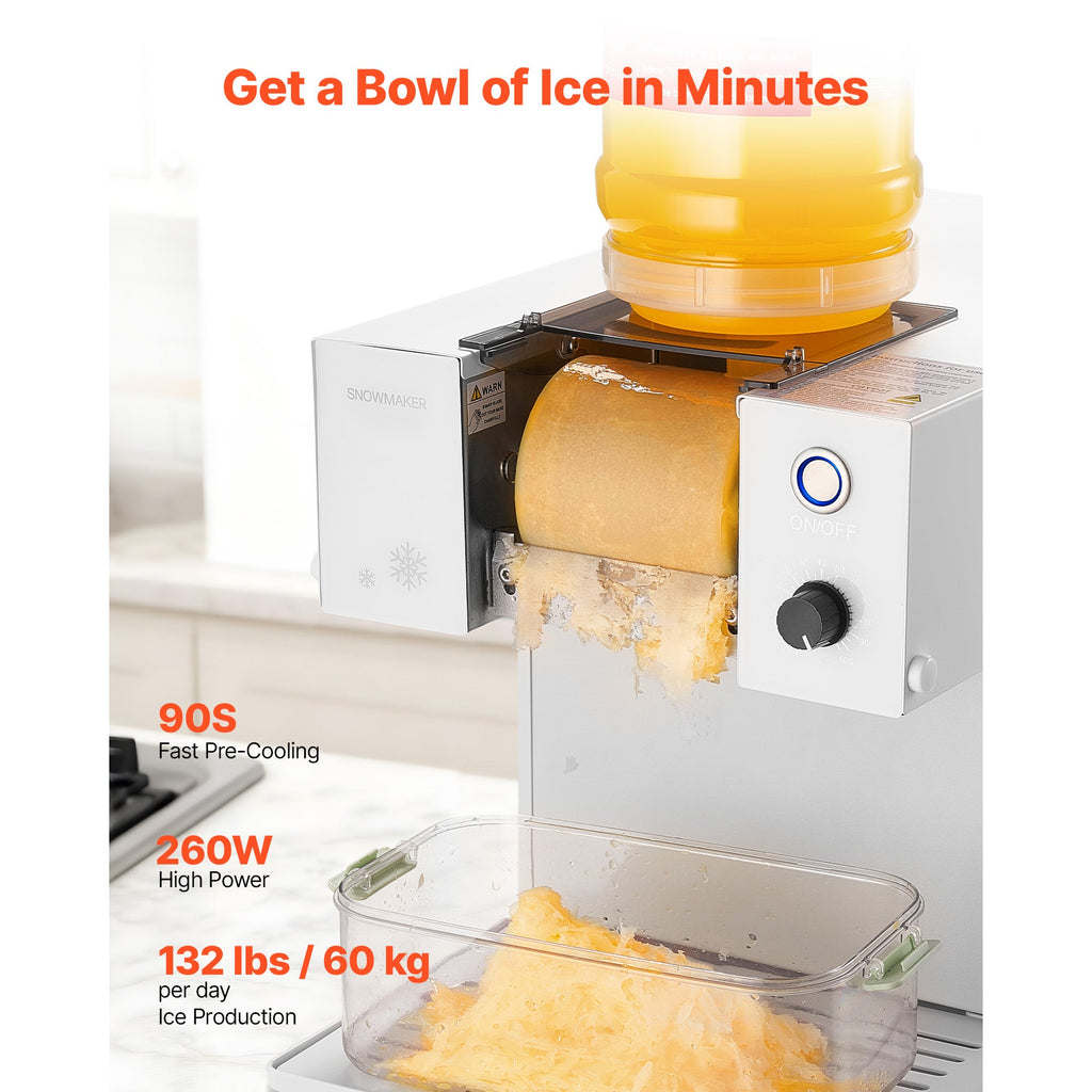 Snowflake Ice Machine, 132LBS/24H Snowflake Ice Maker, Ice-Shaver Machine with Stainless Steel Blade, Electric Snow Cone Maker with 0.48Gal Tank, 90S Fast Pre-Cooling, for Home & Small Gathering