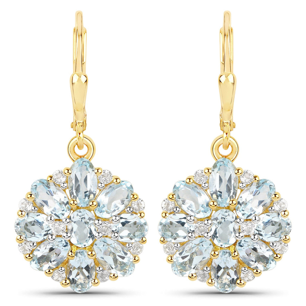 18K Yellow Gold Plated 4.58 Carat Genuine Blue Topaz and White Topaz .925 Sterling Silver Earrings
