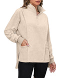Blooming Jelly Women Oversized Sweatshirt Fleece Quarter Zip Pullover Casual Long Sleeve Tops Fall Clothes (L Beige)
