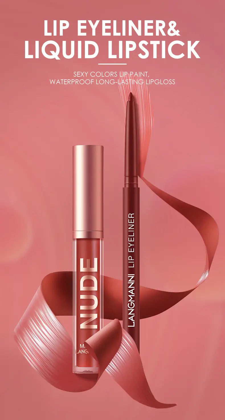 6 Color 2 In 1 Lip Liner & Gloss Set - Matte Finish