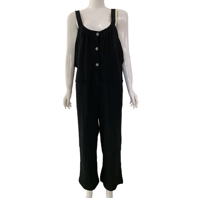 Casual Women's Sleeveless Cotton Linen Wide Leg Jumpsuit