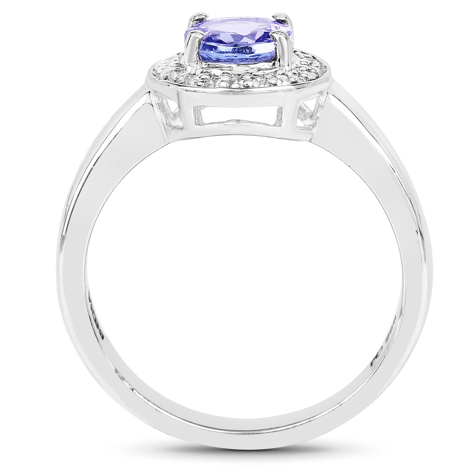 1.05 Carat Genuine Tanzanite and White Topaz .925 Sterling Silver Ring