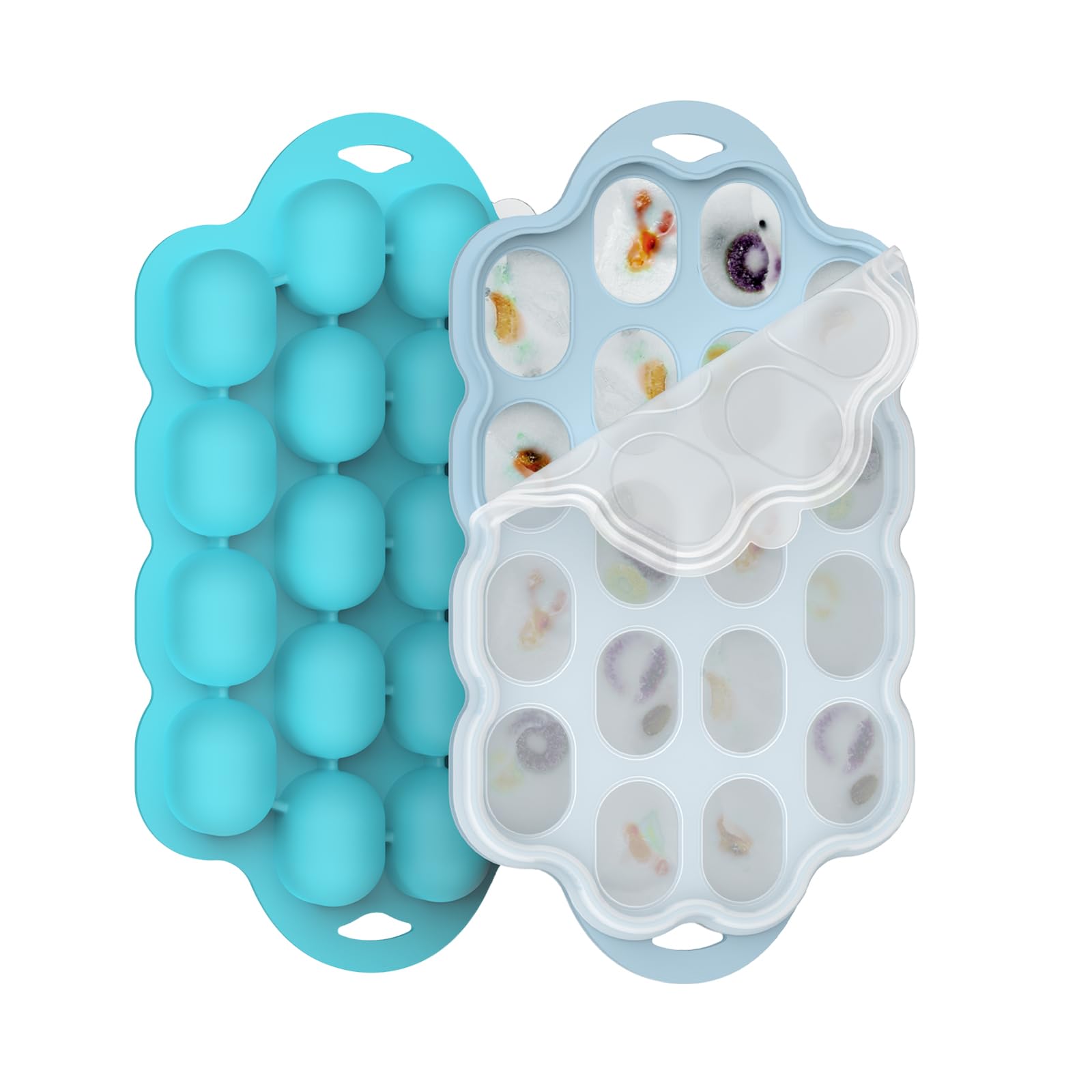 Silicone Baby Food Freezer Tray 2 Pack Small Ice Cube Trays with Lid for Baby Fruit Food FeederNibble Freezer Tray for Breastmilk Popsicle Mold and Baby Food Storage Container BPA-Free
