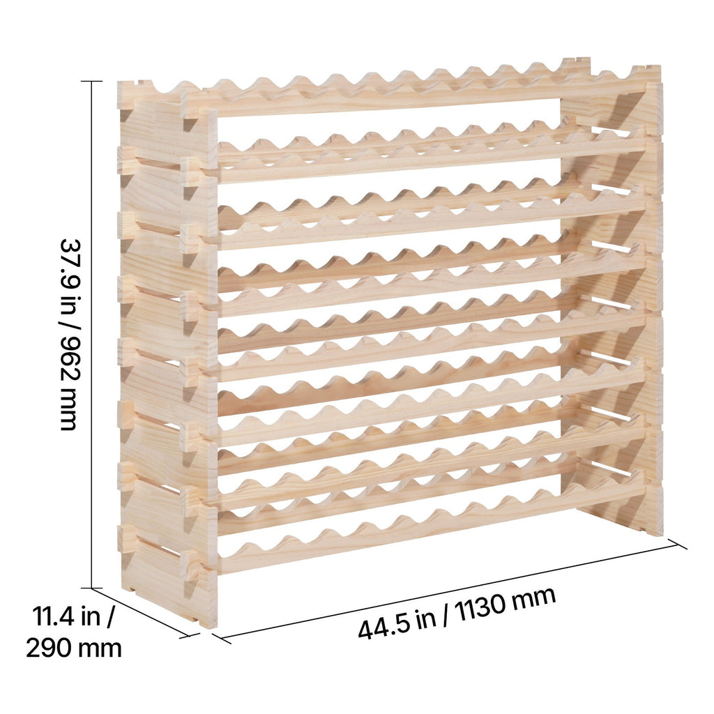 96 Bottle Stackable Modular Wine Rack, 8-Tier Wine Bottle Holder,Solid Wood Floor Freestanding Wine Storage Rack For Pinot Noir bottles,For Kitchen, Cellar, and Bar, Natural