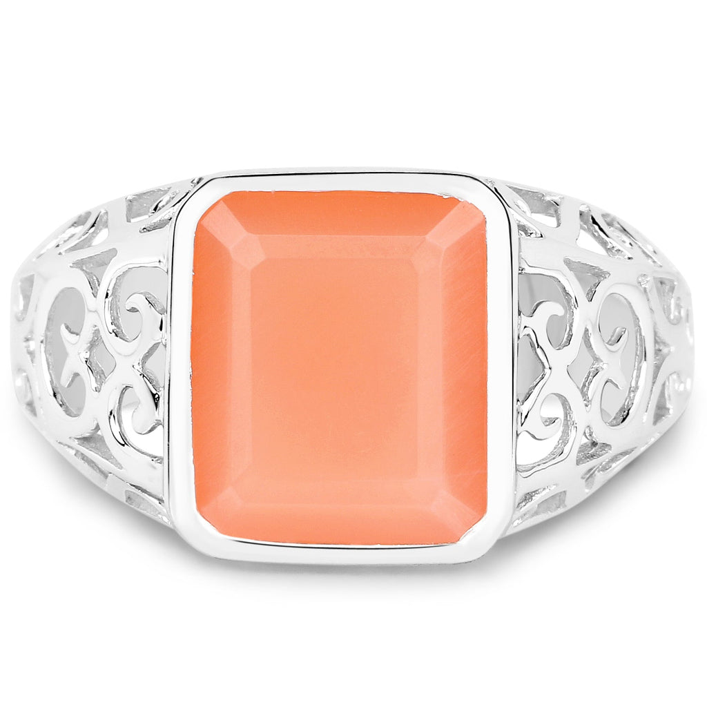 5.75 Carat Genuine Peach Moonstone .925 Sterling Silver Ring