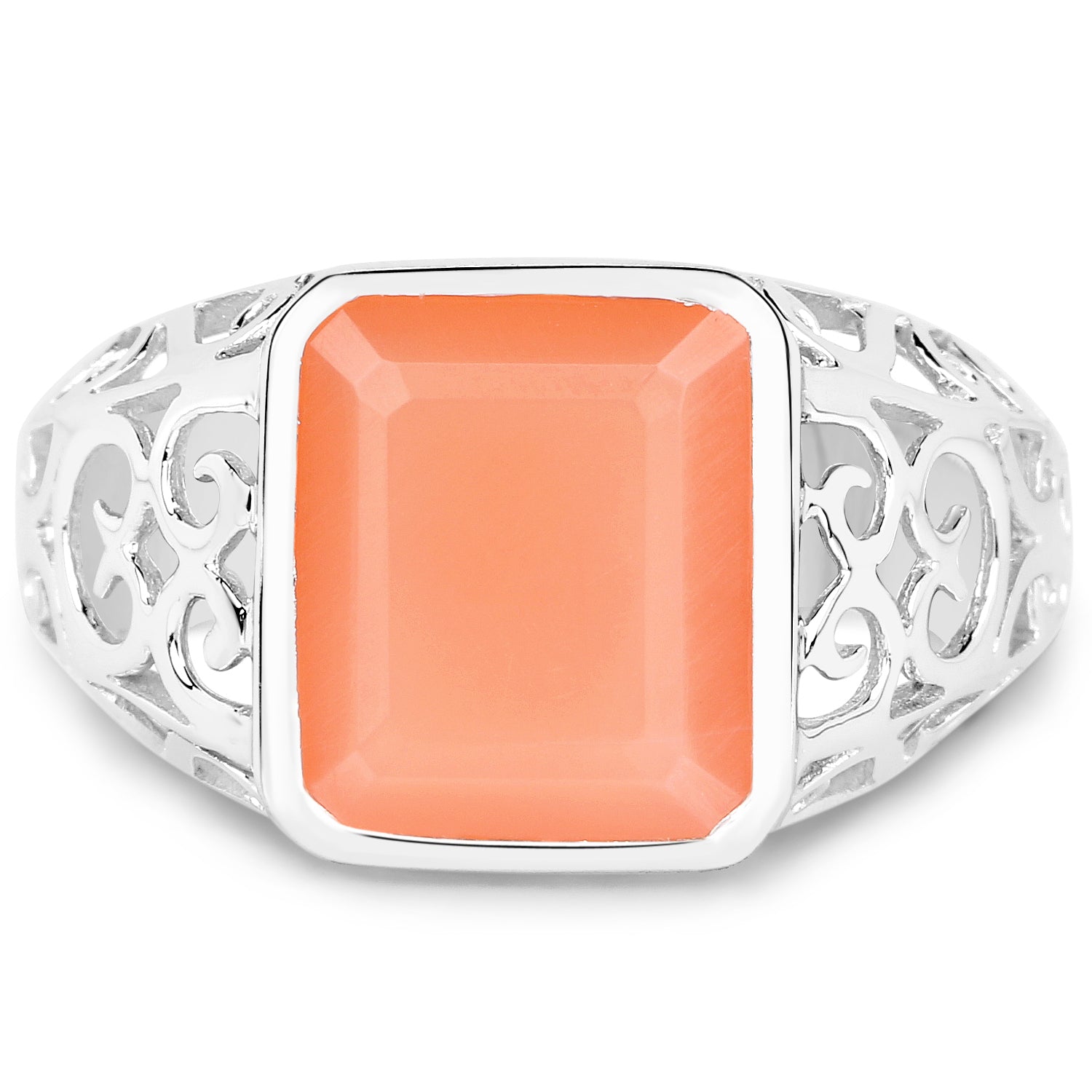 5.75 Carat Genuine Peach Moonstone .925 Sterling Silver Ring