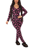 Springcmy Women Valentines Day V Neck Long Sleeve Jumpsuit Bodycon One Piece Pajamas Bodysuit Romper Sleepwear Loungewear