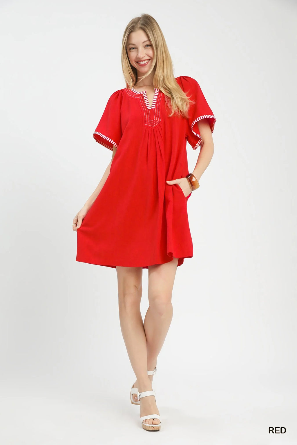 Umgee Linen Trim Tunic Dress