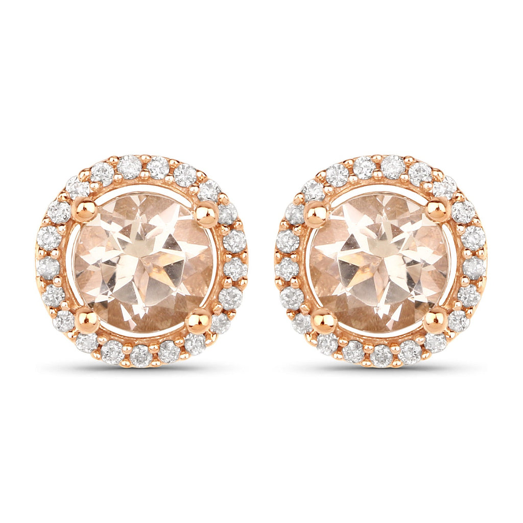 0.93 Carat Genuine Morganite and White Diamond 14K Rose Gold Earrings