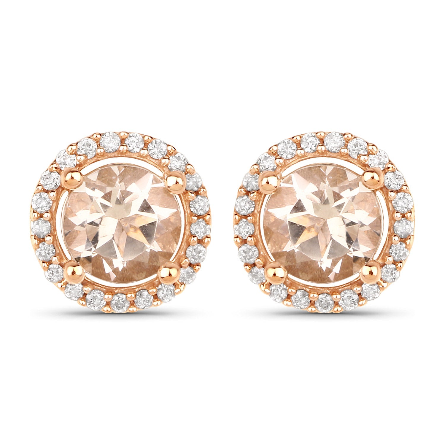 0.93 Carat Genuine Morganite and White Diamond 14K Rose Gold Earrings