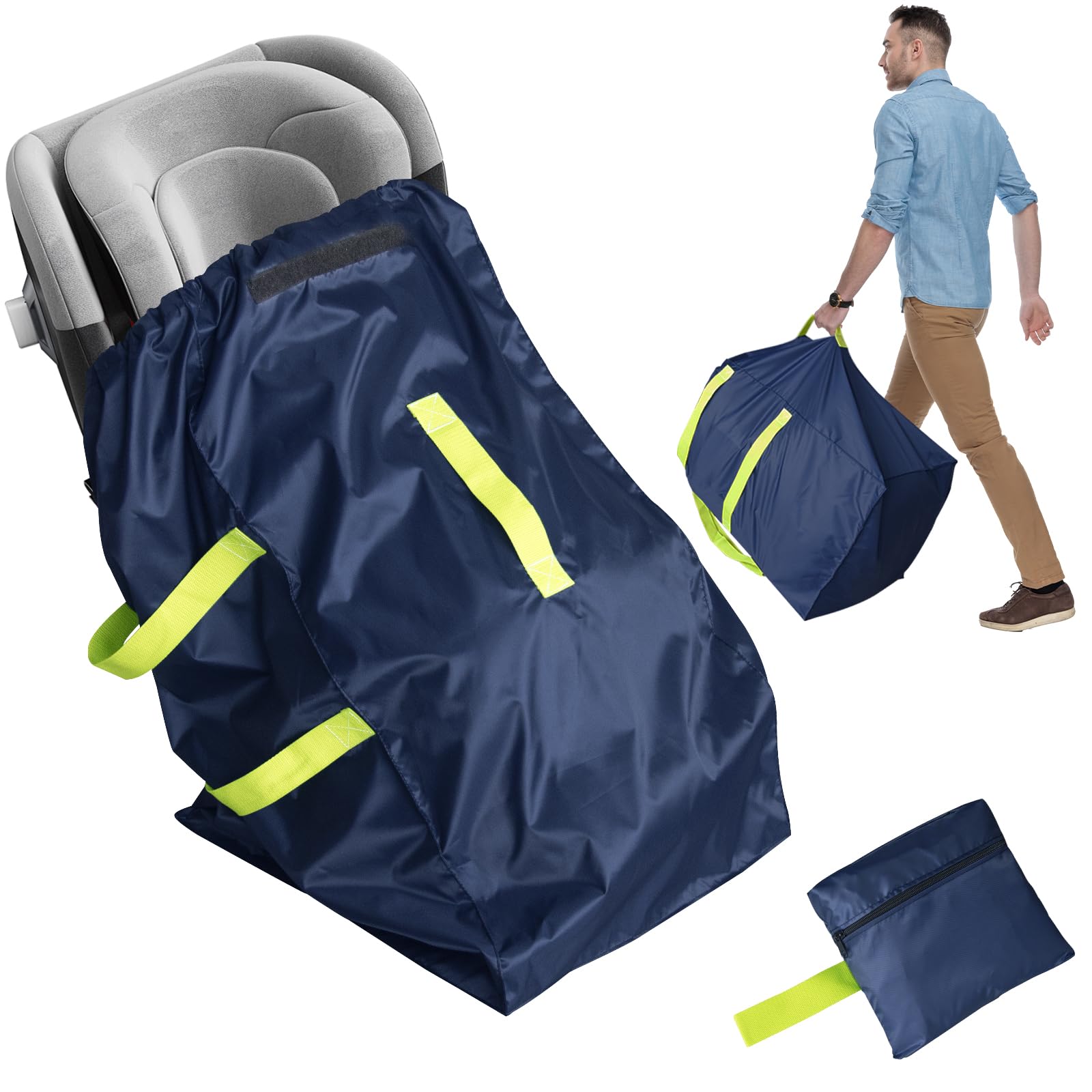 DMS PROTECTOR Car Seat Travel Bag for Airplane Water-Resistant Gate Check Bag with Adjustable Carry Straps Universal Fit Durable Carseat Cover For Airplane Travel Navy