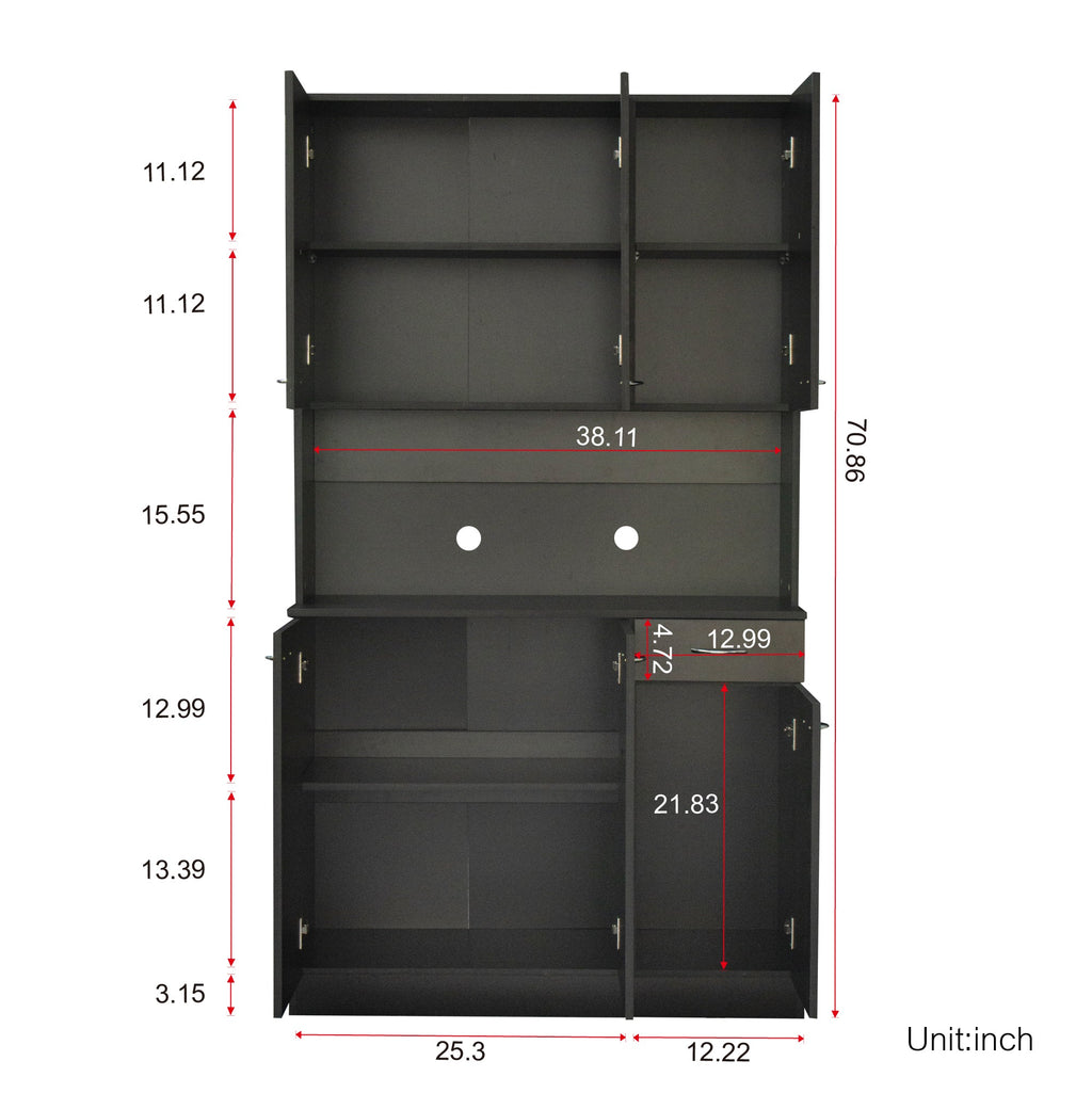 70.87' Tall Wardrobe& Kitchen Cabinet, with 6-Doors, 1-Open Shelves and 1-Drawer for bedroom,Black