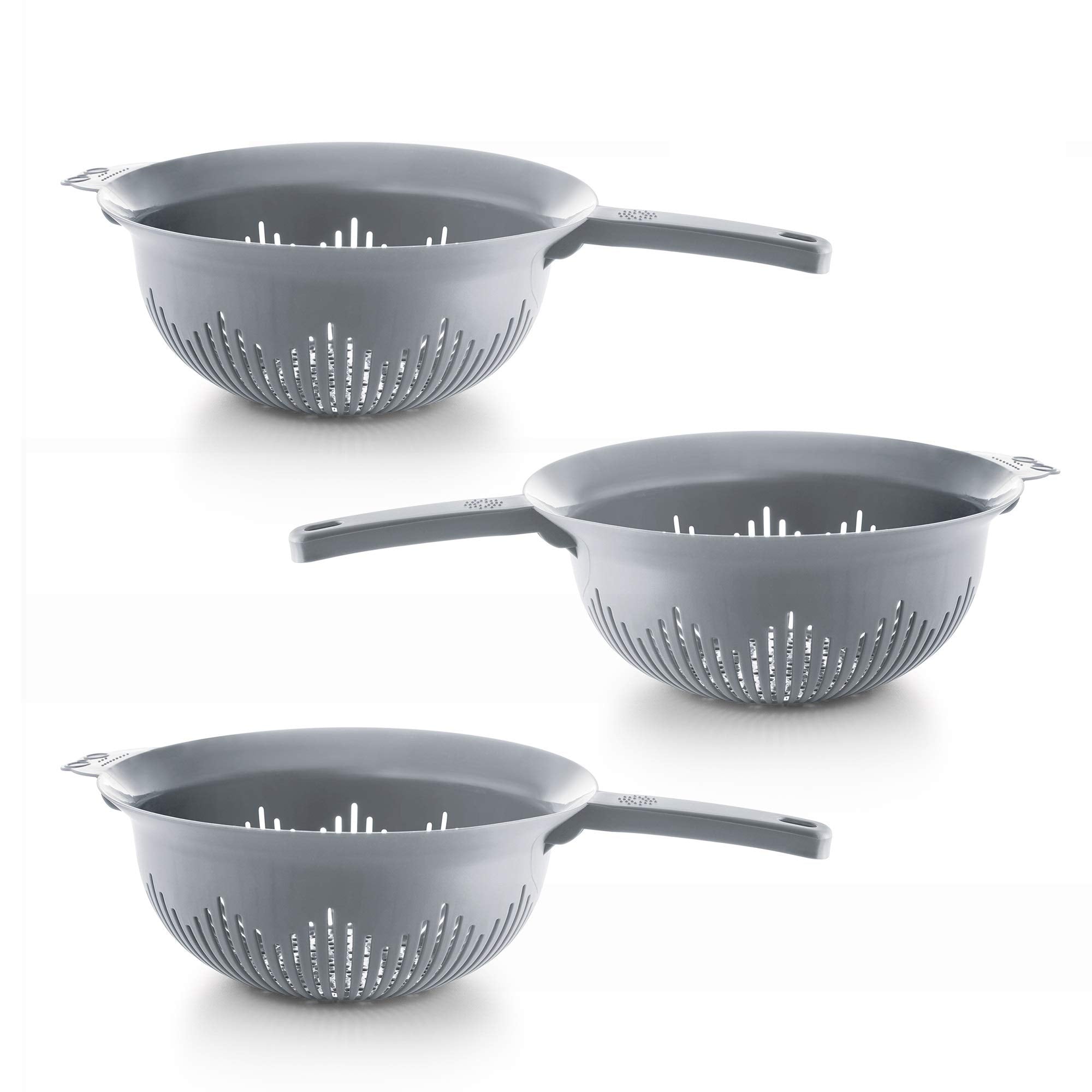 YBM Home 9.75 Inch Plastic Strainer Colander with Long Handle – Made of Food Safe BPA-Free Plastic - Use for Pasta Noodles Spaghetti Vegetables and More 31-1130-gray-3 (3 Gray)