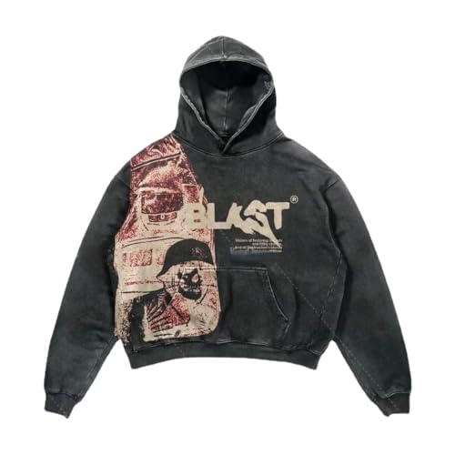 Y2K Hoodie Gothic Casual Alphabet Blast Print Pattern Skull Fashion Hoodie Men Harajuku Men Clothing